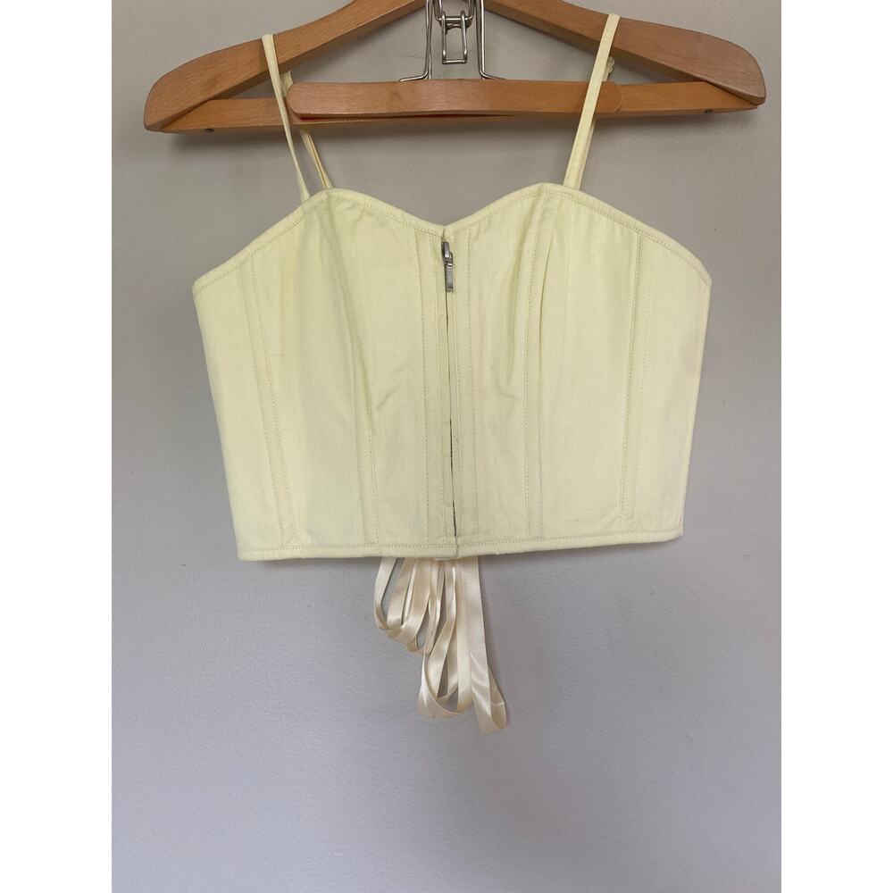 Corset Story 100% cotton boned zip up front corset size 28”pale yellow